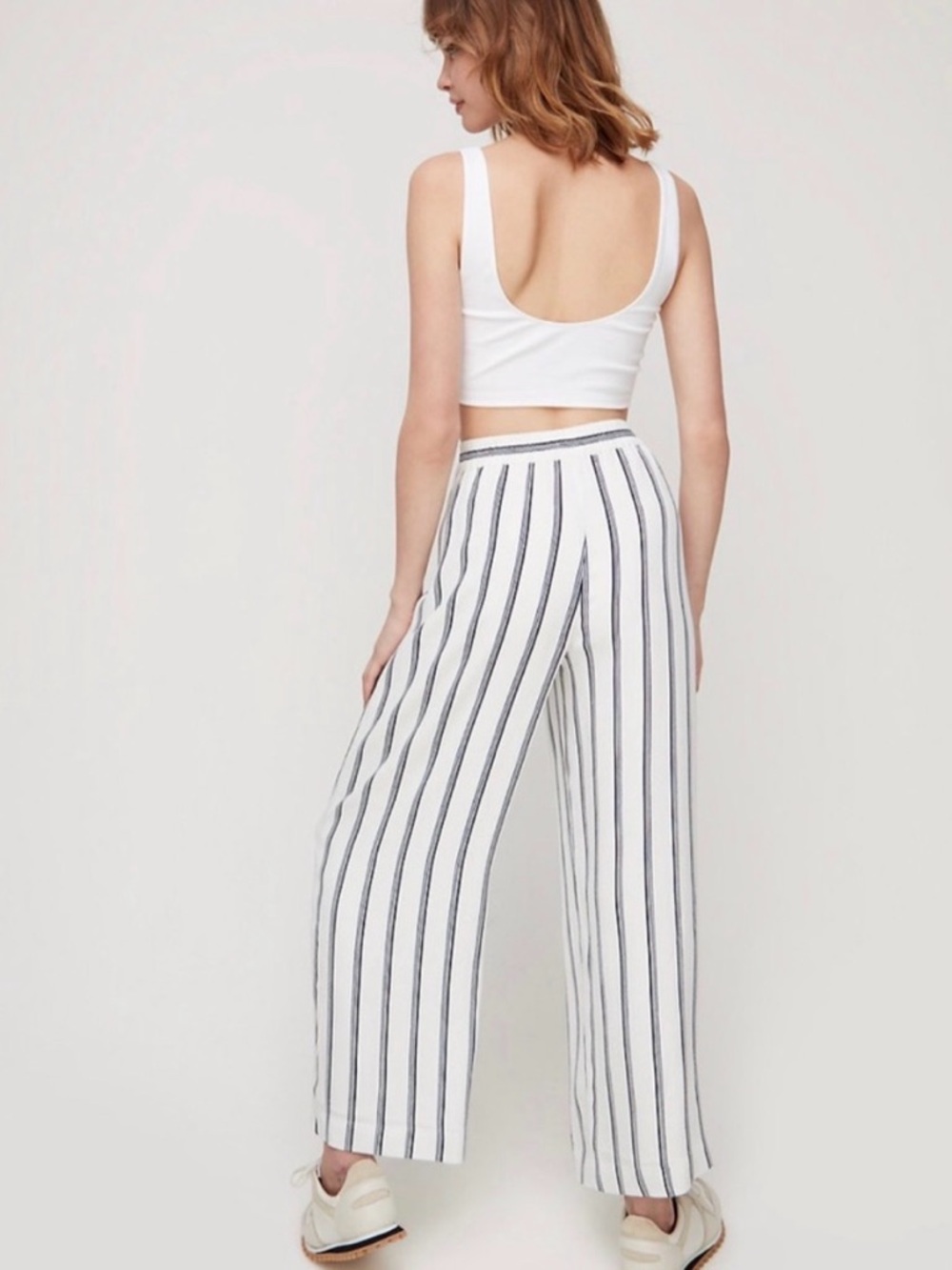 Aritzia Wilfred Free Striped Wide Leg Pants Blue White Pull On Medium